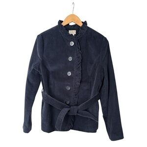 LL Bean Navy Corduroy Buttoned and Belted Jacket, Size 10 Reg